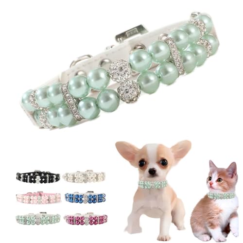 Katzenhalsband mit Kristallperlen, für Mädchen, glitzernde Strasssteine, luxuriöse Perlen-Halskette, Diamant-Haustierschmuck für XXS, XS, kleine, mittelgroße Hündinnen, Katzen, S Katzenhalsband mit Kristallperlen, für Mädchen, glitzernde Strasssteine, luxuriöse Perlen-Halskette, Diamant-Haustierschmuck für XXS, XS, kleine, mittelgroße Hündinnen, Katzen, S von WeimoMonkey