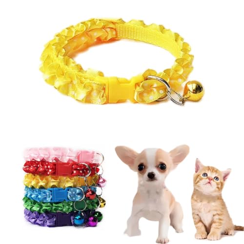 Kleine Glocke für Hundehalsband, gelbes Welpenhalsband, Mädchen, Katzenhalsband mit Glocken, Spitze, verstellbar, für XXS, XS, kleine Haustiere, Hunde, Tierstreu, kleine Kätzchen, Mädchen, weiblich, S Kleine Glocke für Hundehalsband, gelbes Welpenhalsband, Mädchen, Katzenhalsband mit Glocken, Spitze, verstellbar, für XXS, XS, kleine Haustiere, Hunde, Tierstreu, kleine Kätzchen, Mädchen, weiblich, S von WeimoMonkey