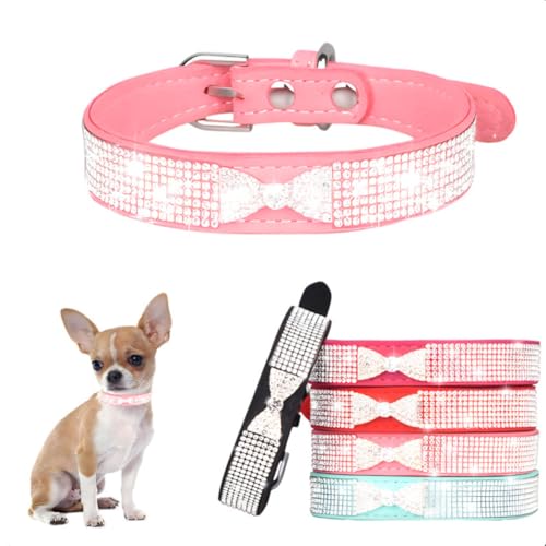 Kleines Hundehalsband Diamant Bling Mädchen Welpen Katzen Halsbänder Strass Niedliche Fliege Weibliche Junge Kleine Haustier Kätzchen Halsband Tiere Rose Rot XXS von WeimoMonkey