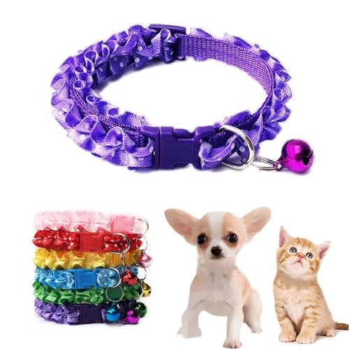 Lila Welpenhalsband mit Glöckchen, XS-Hundehalsband, Glöckchen, Spitze, verstellbar, für XXS, XS, kleine Haustiere, Hunde, Tierstreu, kleine Kätzchen, Mädchen, weiblich, XS von WeimoMonkey