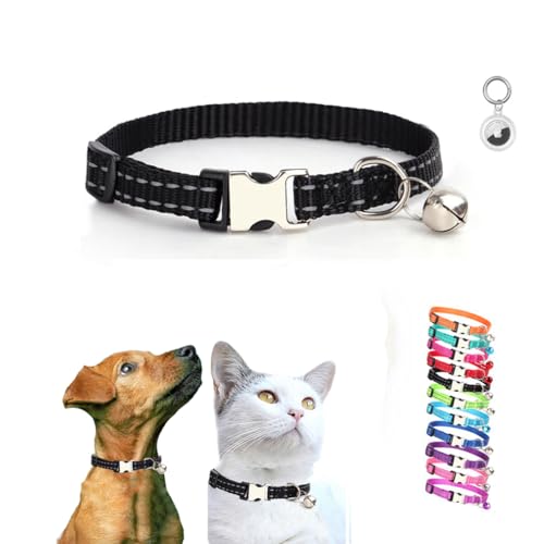 Nylon-Katzenhalsband mit Glöckchen, reflektierend, Schnellverschluss-Metallschnalle, verstellbar, für Katzen und kleine Hunde, Mädchen, Jungen, Einheitsgröße, Schwarz von WeimoMonkey