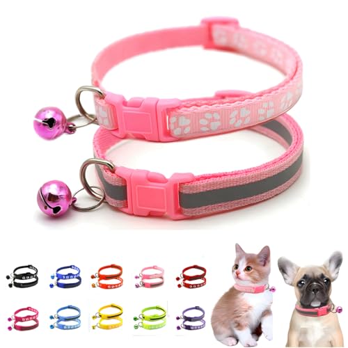 Rosa Welpenhalsband mit Glöckchen, einfaches und reflektierendes Katzenhalsband, Mädchen, Hundehalsband mit Glöckchen, für XXS, XS, kleine Hündinnen, Haustier, Kätzchen, Tier, XS von WeimoMonkey