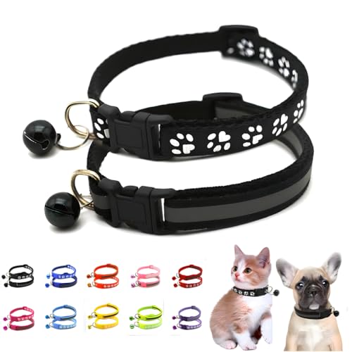 Schwarzes Katzenhalsband mit Glöckchen, 2 Stück, grundlegend und reflektierend, für Jungen, Welpen, Hundehalsband, Glocken für XXS, XS, kleine männliche Hunde, Haustier, Kätzchen, Tier, XS Schwarzes Katzenhalsband mit Glöckchen, 2 Stück, grundlegend und reflektierend, für Jungen, Welpen, Hundehalsband, Glocken für XXS, XS, kleine männliche Hunde, Haustier, Kätzchen, Tier, XS von WeimoMonkey