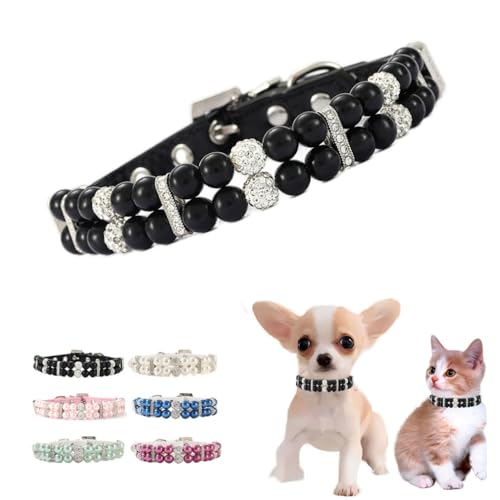 Schwarzes Perlenhalsband für Hunde, Kristall, ausgefallene Glitzer-Perlen, Welpenhalsband, Mädchen, Strass, Katzenhalsband, luxuriöse Perlen-Halskette, Diamant-Haustierschmuck für XXS, XS, kleine Schwarzes Perlenhalsband für Hunde, Kristall, ausgefallene Glitzer-Perlen, Welpenhalsband, Mädchen, Strass, Katzenhalsband, luxuriöse Perlen-Halskette, Diamant-Haustierschmuck für XXS, XS, kleine von WeimoMonkey