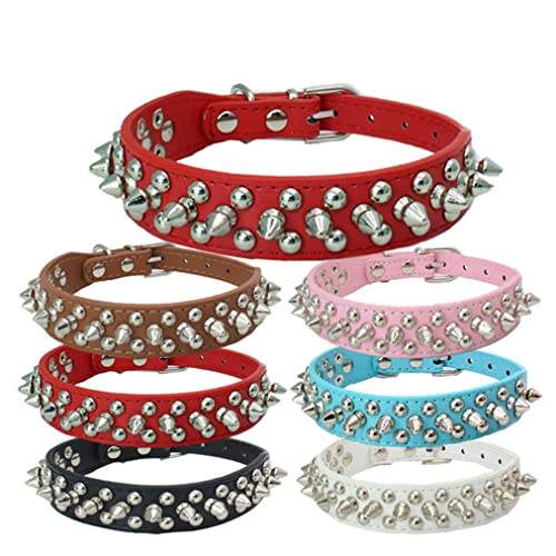 Spiked Hundehalsband Kleine Nieten Spike Nieten Welpen Mädchen Weiblicher Junge Kleine Katze Kätzchen Verstellbare Halsbänder PU Leder für XSmall Kleine Mittlere Große Rasse Männliche Stachelnieten Pilze Halsband Schwarz S von WeimoMonkey