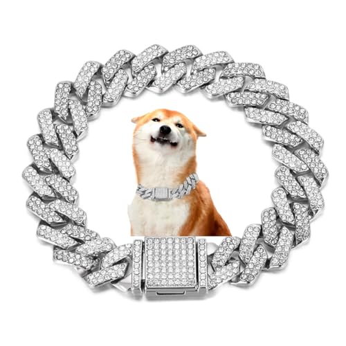 WeimoMonkey Cuban Link Hundehalsband, Hundehalsband für Hunde, Schmuck, Diamant-Glitzer, Strass, Halskette, Metall-Choke, 14 mm breit, Haustier für Welpen, kleine, mittelgroße und große Hunde, Katzen WeimoMonkey Cuban Link Hundehalsband, Hundehalsband für Hunde, Schmuck, Diamant-Glitzer, Strass, Halskette, Metall-Choke, 14 mm breit, Haustier für Welpen, kleine, mittelgroße und große Hunde, Katzen von WeimoMonkey