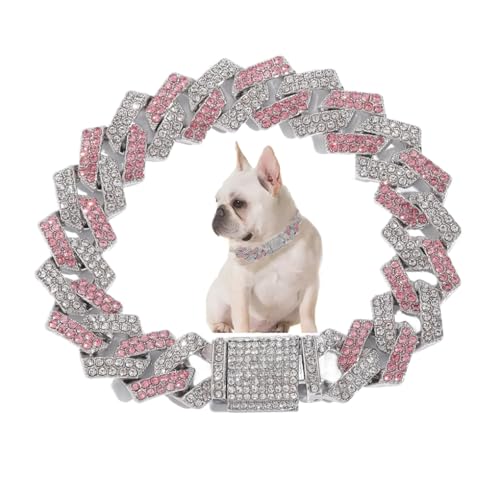 WeimoMonkey Pinke Hundekette, Diamant-Hundehalsband, Strass, Glitzer, Metall, kubanisches Glieder-Hundehalsband, 14 mm breit, Haustierschmuck für Welpen, kleine, mittelgroße und große Hunde (35,6 cm) WeimoMonkey Pinke Hundekette, Diamant-Hundehalsband, Strass, Glitzer, Metall, kubanisches Glieder-Hundehalsband, 14 mm breit, Haustierschmuck für Welpen, kleine, mittelgroße und große Hunde (35,6 cm) von WeimoMonkey