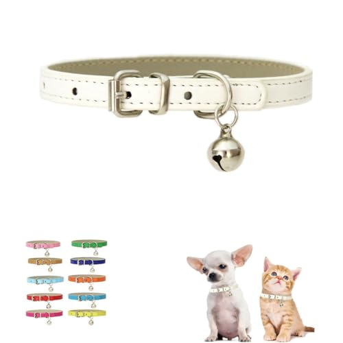 Weißes Welpenhalsband mit Glöckchen, XXS, für Jungen und Katzen, weiches Kunstleder, verstellbar für XXS, XS, kleine Haustiere, Tierstreu, kleine Kätzchen, weibliche Mädchen, Größe XXS Weißes Welpenhalsband mit Glöckchen, XXS, für Jungen und Katzen, weiches Kunstleder, verstellbar für XXS, XS, kleine Haustiere, Tierstreu, kleine Kätzchen, weibliche Mädchen, Größe XXS von WeimoMonkey