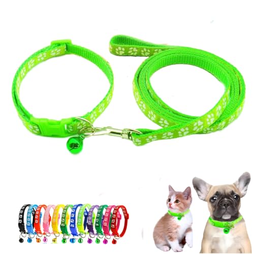 Welpenhalsband-Leinen-Set für Streu mit Glöckchen, Nylon, reflektierend, Pfotenabdruck, für XXS / XS / kleine Hunde, Tiere, kleine Kätzchen, Jungen, Mädchen, Hellgrün Welpenhalsband-Leinen-Set für Streu mit Glöckchen, Nylon, reflektierend, Pfotenabdruck, für XXS / XS / kleine Hunde, Tiere, kleine Kätzchen, Jungen, Mädchen, Hellgrün von WeimoMonkey