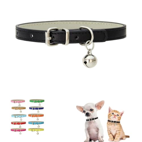 XS Hundehalsband mit Glöckchen, Welpenhalsband für Jungen, schwarzes Katzenhalsband mit Glöckchen, Mädchen, Kunstleder, PU-Leder, verstellbar, für XXS, XS, kleine Haustiere, Hunde, Tierstreu, kleine XS Hundehalsband mit Glöckchen, Welpenhalsband für Jungen, schwarzes Katzenhalsband mit Glöckchen, Mädchen, Kunstleder, PU-Leder, verstellbar, für XXS, XS, kleine Haustiere, Hunde, Tierstreu, kleine von WeimoMonkey
