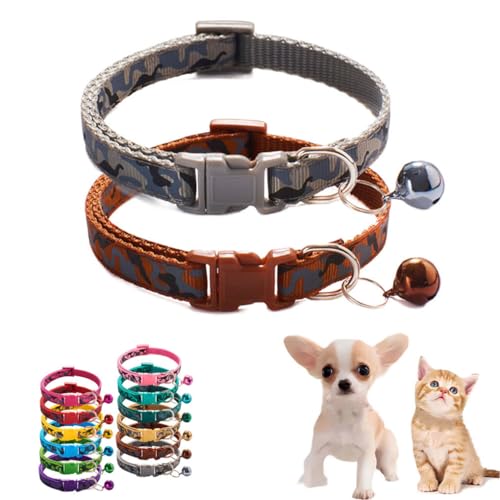 Xs Hundehalsband mit Glöckchen, 2er-Pack, einfaches Glockenhalsband für Katzen, Größe XS, verstellbar, für XXS, XS, kleine Haustiere, Tierstreu, kleines Kätzchen, männlich, Braungrau, XS Xs Hundehalsband mit Glöckchen, 2er-Pack, einfaches Glockenhalsband für Katzen, Größe XS, verstellbar, für XXS, XS, kleine Haustiere, Tierstreu, kleines Kätzchen, männlich, Braungrau, XS von WeimoMonkey