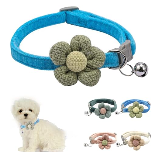 Blaues Katzenhalsband mit Glöckchen und Blumen, XS Hundehalsband mit Blumenmädchen, niedlich, verstellbar, für XXS, XS, XS, Hündinnen, Welpen, kleines Kätzchen, Yorkie, Chihuahua, Größe XS Blaues Katzenhalsband mit Glöckchen und Blumen, XS Hundehalsband mit Blumenmädchen, niedlich, verstellbar, für XXS, XS, XS, Hündinnen, Welpen, kleines Kätzchen, Yorkie, Chihuahua, Größe XS von Weimostar