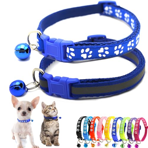 Dunkelblaues Welpenhalsband mit Glöckchen, 2er-Pack, Kätzchen-Halsband, reflektierend, Nylon, weich, verstellbare Schnalle, für XXS, XS, XS, XS, XS, XS, XS, kleine Haustiere, weibliche Katze, Yorkie, Dunkelblaues Welpenhalsband mit Glöckchen, 2er-Pack, Kätzchen-Halsband, reflektierend, Nylon, weich, verstellbare Schnalle, für XXS, XS, XS, XS, XS, XS, XS, kleine Haustiere, weibliche Katze, Yorkie, von Weimostar