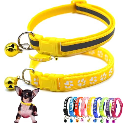 Gelbes Kätzchenhalsband mit Glöckchen, 2 Stück, Hundehalsband mit Glöckchen, reflektierend, Nylon, weich, verstellbare Schnalle, für XXS, XS, XS, kleine Jungen, Mädchen, Haustiere, weibliche Katzen, Gelbes Kätzchenhalsband mit Glöckchen, 2 Stück, Hundehalsband mit Glöckchen, reflektierend, Nylon, weich, verstellbare Schnalle, für XXS, XS, XS, kleine Jungen, Mädchen, Haustiere, weibliche Katzen, von Weimostar
