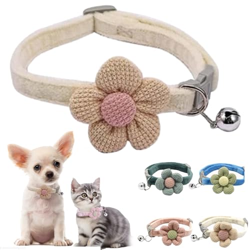 Hundehalsband mit Blume, Katzenhalsband mit niedlichem Blumenmuster, verstellbar, für XXS, XS, Hündinnen, Welpen, Haustiere, kleines Kätzchen, Yorkie, Chihuahua, Größe XS, Beige von Weimostar