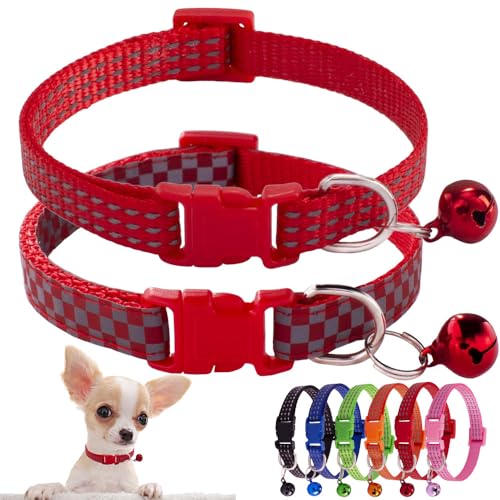Hundehalsband mit Glöckchen, reflektierend, verstellbare Schnalle, für XXS, XS, klein, für Mädchen, Haustiere, Welpen, Katze, Kätzchen, Yorkie, Teetasse, Größe XS, Rot, Größe XS von Weimostar