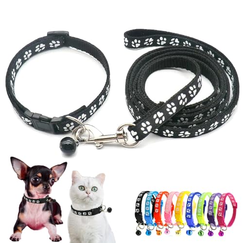 Hundehalsband mit Glöckchen-Leine, Katzenhalsband, Welpenhalsband, Nylon, weich, verstellbare Schnalle, für XXS, XS, XS, XS, kleine Jungen, Mädchen, Haustiere, weiblich, männlich, Kätzchen, Yorkie von Weimostar