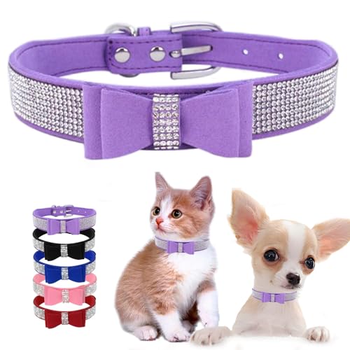 Katzenhalsband mit Schleife, für Mädchen, Strasssteine, Diamant-Welpenhalsband, glitzernder Kristallschmuck, niedlich, verstellbar, für XXS, XS, S, M, weiblich, Junge, Haustier, Kätzchen, Größe XXS Katzenhalsband mit Schleife, für Mädchen, Strasssteine, Diamant-Welpenhalsband, glitzernder Kristallschmuck, niedlich, verstellbar, für XXS, XS, S, M, weiblich, Junge, Haustier, Kätzchen, Größe XXS von Weimostar