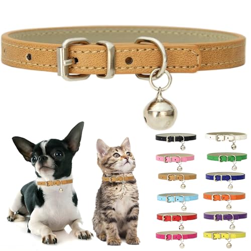 Khaki Welpenhalsband mit Glöckchen, weiches PU-Leder, Katzenhalsband, verstellbare Schnalle, für XXS, XS, XS, XS, XS, M, winzige weibliche Männer, Jungen, Mädchen, Haustiere, Hunde, Kätzchen, Khaki Welpenhalsband mit Glöckchen, weiches PU-Leder, Katzenhalsband, verstellbare Schnalle, für XXS, XS, XS, XS, XS, M, winzige weibliche Männer, Jungen, Mädchen, Haustiere, Hunde, Kätzchen, von Weimostar
