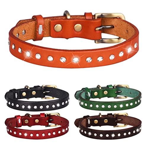 Kleines Hundehalsband, Leder, Diamant, glitzernd, Welpen, Katzenhalsbänder, Mädchen, Kristall-Strass, niedliches kleines Haustier, Kätzchen, glitzerndes Halsband für verstellbar, XS, mittelgroß, Jungen, weiblich, männlich, Orange, M Kleines Hundehalsband, Leder, Diamant, glitzernd, Welpen, Katzenhalsbänder, Mädchen, Kristall-Strass, niedliches kleines Haustier, Kätzchen, glitzerndes Halsband für verstellbar, XS, mittelgroß, Jungen, weiblich, männlich, Orange, M von Weimostar