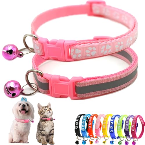 Rosa Kätzchenhalsband mit Glöckchen, 2 Stück, Hundehalsband mit Glöckchen, reflektierend, Welpenhalsband, Nylon, weich, verstellbare Schnalle, für XXS, XS, XS, XS, kleine Jungen, Mädchen, Haustiere, Rosa Kätzchenhalsband mit Glöckchen, 2 Stück, Hundehalsband mit Glöckchen, reflektierend, Welpenhalsband, Nylon, weich, verstellbare Schnalle, für XXS, XS, XS, XS, kleine Jungen, Mädchen, Haustiere, von Weimostar