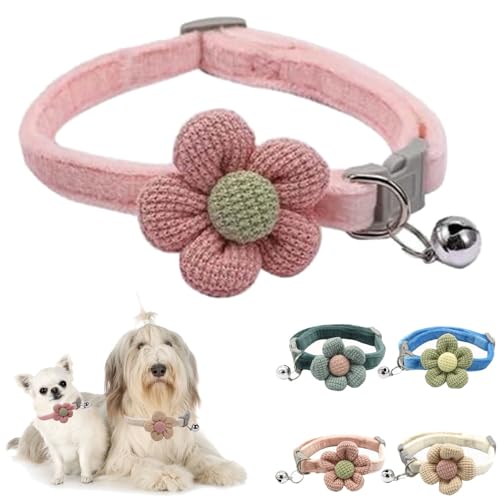Rosa Welpenhalsband mit Glocke und Blumen, XS Hundehalsband mit Blumenmädchen-Katzenhalsband, niedlich, verstellbar, für XXS, XS, XS, Hündinnen, Haustier, kleines Kätzchen, Yorkie, Chihuahua, XS von Weimostar