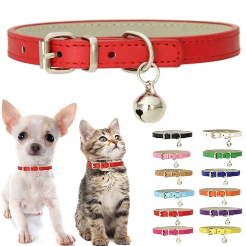 Rotes Kätzchen-Halsband mit Glöckchen, weiches PU-Leder, kleine Hundehalsbänder, verstellbare Schnalle, für XXS, XS, XS, XS, M, winzige weibliche Männer, Jungen, Mädchen, Haustiere, Welpen, Katzen, Rotes Kätzchen-Halsband mit Glöckchen, weiches PU-Leder, kleine Hundehalsbänder, verstellbare Schnalle, für XXS, XS, XS, XS, M, winzige weibliche Männer, Jungen, Mädchen, Haustiere, Welpen, Katzen, von Weimostar