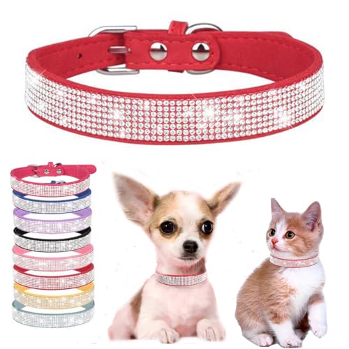 Rotes glitzerndes Katzenhalsband, Strass-Hundehalsband, für Mädchen, Diamanten, für weiblich, funkelnd, Schmuck, niedlich, verstellbar, für XXS, XS, S, M, Jungen, Haustier, Kätzchen, Prinzessin, XXS von Weimostar