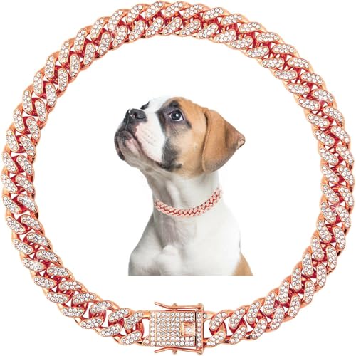 Rotgoldenes Hundehalsband, kubanisches Gliederhalsband, glitzernd, Metall-Strass, Glitzer, funkelnder, niedlicher Schmuck für kleine, mittelgroße und große weibliche Mädchen, Haustiere, 50,8 cm Rotgoldenes Hundehalsband, kubanisches Gliederhalsband, glitzernd, Metall-Strass, Glitzer, funkelnder, niedlicher Schmuck für kleine, mittelgroße und große weibliche Mädchen, Haustiere, 50,8 cm von Weimostar