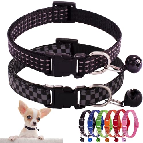 Schwarzes Welpenhalsband mit Glöckchen, 2 Stück, reflektierend, XS, verstellbare Schnalle, für XXS, XS, kleine Hündinnen, Jungen, Mädchen, Haustiere, Hunde, Kätzchen, Yorkie, Teetasse, Größe XS Schwarzes Welpenhalsband mit Glöckchen, 2 Stück, reflektierend, XS, verstellbare Schnalle, für XXS, XS, kleine Hündinnen, Jungen, Mädchen, Haustiere, Hunde, Kätzchen, Yorkie, Teetasse, Größe XS von Weimostar