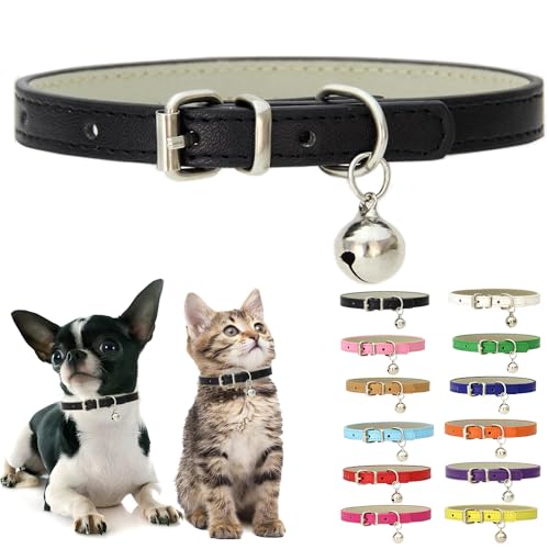 Schwarzes kleines Halsband mit Glöckchen, weiches PU-Leder, Katzenhalsband, verstellbare Schnalle, für XXS, XS, XS, XS, XS, M, kleine Männer, Jungen, Mädchen, Haustiere, Hunde, Kätzchen, Teetasse, Schwarzes kleines Halsband mit Glöckchen, weiches PU-Leder, Katzenhalsband, verstellbare Schnalle, für XXS, XS, XS, XS, XS, M, kleine Männer, Jungen, Mädchen, Haustiere, Hunde, Kätzchen, Teetasse, von Weimostar