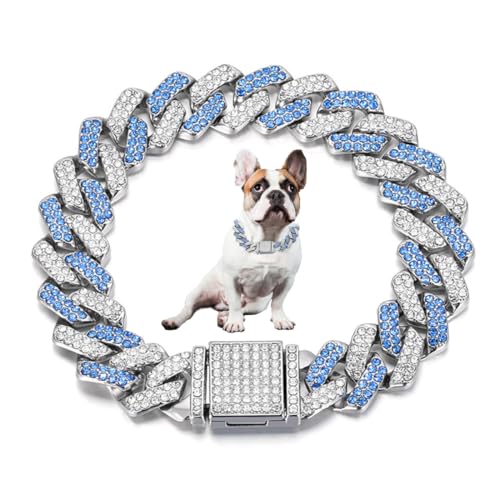 Silberblaue Kette für Hunde, Strass-Halskette für Mädchen, Welpen, Glitzer, Schmuck, Diamanten, Metall, glitzernd, kubanische Glieder-Hundehalsbänder für kleine, mittelgroße und große Hündinnen, 45,7 Silberblaue Kette für Hunde, Strass-Halskette für Mädchen, Welpen, Glitzer, Schmuck, Diamanten, Metall, glitzernd, kubanische Glieder-Hundehalsbänder für kleine, mittelgroße und große Hündinnen, 45,7 von Weimostar
