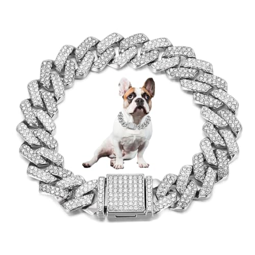 Silberfarbene Hundehalsbänder für mittelgroße Hunde, kubanische Glieder-Hundehalsband, glitzernd, niedlicher Schmuck, Metall-Diamanten, weibliche Welpen-Halskette für kleine, mittelgroße und große Silberfarbene Hundehalsbänder für mittelgroße Hunde, kubanische Glieder-Hundehalsband, glitzernd, niedlicher Schmuck, Metall-Diamanten, weibliche Welpen-Halskette für kleine, mittelgroße und große von Weimostar