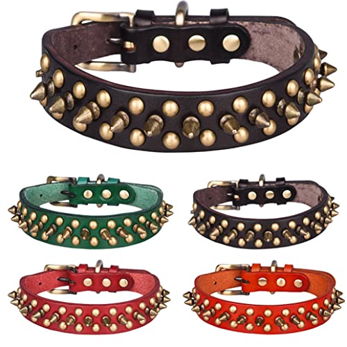 Spiked Hundehalsband für kleine Hunde, Rindsleder, Nieten, für Welpen, Katzen, Mädchen, lustiges Kätzchen, Pilze, Nietenhalsband, verstellbar für XS, mittelgroße und große Rassen, Jungen, weiblich, männlich, grün, XL Spiked Hundehalsband für kleine Hunde, Rindsleder, Nieten, für Welpen, Katzen, Mädchen, lustiges Kätzchen, Pilze, Nietenhalsband, verstellbar für XS, mittelgroße und große Rassen, Jungen, weiblich, männlich, grün, XL von Weimostar