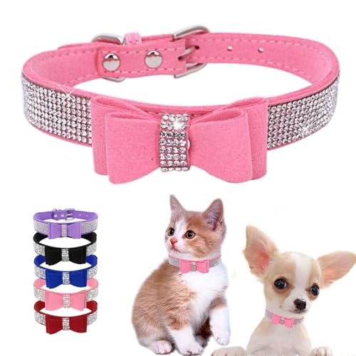 Strass-Hundehalsband mit Schleife, Katzenhalsband für Mädchen, glitzernd, niedlich, verstellbar, für XS, S, M, Hündinnen, Welpen, Kätzchen, Yorkie, Prinzessin, Rosa, XXS Strass-Hundehalsband mit Schleife, Katzenhalsband für Mädchen, glitzernd, niedlich, verstellbar, für XS, S, M, Hündinnen, Welpen, Kätzchen, Yorkie, Prinzessin, Rosa, XXS von Weimostar
