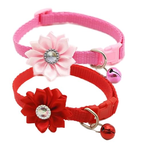 XS Hundehalsband mit Glöckchen und Blume, 2 Stück, Welpenhalsbänder mit Glocke und Blumenmuster, niedlich, für XXS, XS, XS, extra kleine Hündinnen, Katzen, kleine Haustiere, kleines Kätzchen, Yorkie XS Hundehalsband mit Glöckchen und Blume, 2 Stück, Welpenhalsbänder mit Glocke und Blumenmuster, niedlich, für XXS, XS, XS, extra kleine Hündinnen, Katzen, kleine Haustiere, kleines Kätzchen, Yorkie von Weimostar