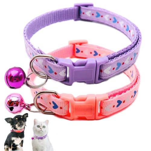 XXS Hundehalsband mit Glöckchen, 2 Stück, XS, Katzenhalsbänder, Mädchen, niedlich, weich, verstellbare Schnalle, für XS, XS, kleine Welpen, Hunde, Haustier, weiblich, Kätzchen, Yorkie, Chihuahua, Lila XXS Hundehalsband mit Glöckchen, 2 Stück, XS, Katzenhalsbänder, Mädchen, niedlich, weich, verstellbare Schnalle, für XS, XS, kleine Welpen, Hunde, Haustier, weiblich, Kätzchen, Yorkie, Chihuahua, Lila von Weimostar