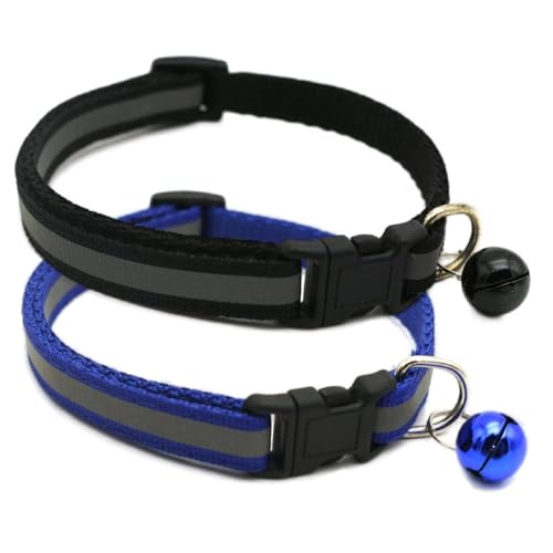 XXS Hundehalsband mit Glöckchen, reflektierend, verstellbar, für XS, XS, XS, XS, kleine Hunde, Haustier, Katze, Jungen, männlich, Kätzchen, Blau und Schwarz, 2 Stück von Weimostar