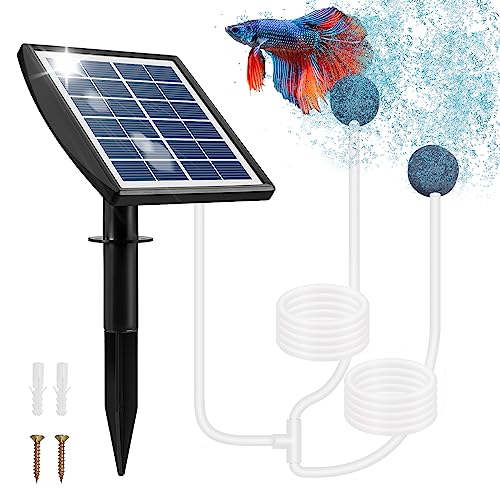 Weinsamkeit Teichbelüfter Solar, 2W Sauerstoffpumpe für Teich Solar mit 2200mAh Akku, Teich Luftpumpe mit Sauerstoffrohr und Luftblasenstein, Luftpumpe Aquarium Oxygenator für Teich Pool von Weinsamkeit