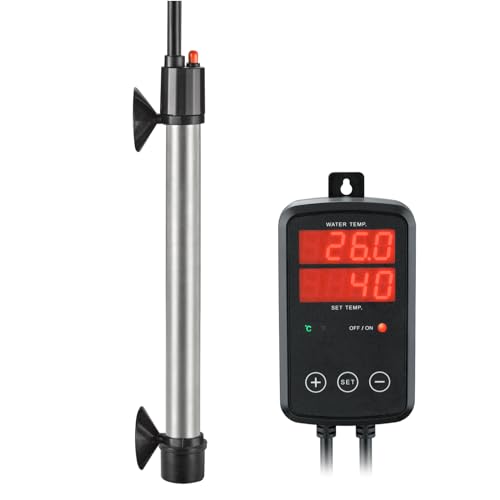 Titan Aquarium Heizung 100W 200W 300W 500W 800W 1000W 1300W, Tauchbare Aquarium Heizstab mit Temperaturregler, 0℃~40℃ Einstellbar, Geeignet für 80l ~ 150l Salzwasser Süßwasser, MX-9016(200W) von Weipro
