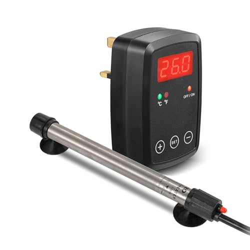 Titan Aquarium Heizung 200W, Tauchbare Aquarium Heizstab mit Wand Steckbarer Digitaler Anzeige Temperaturregler, 0℃~40℃ Einstellbar, Geeignet für 80l ~ 150l Salzwasser Süßwasser, MX-9025(200W) von Weipro