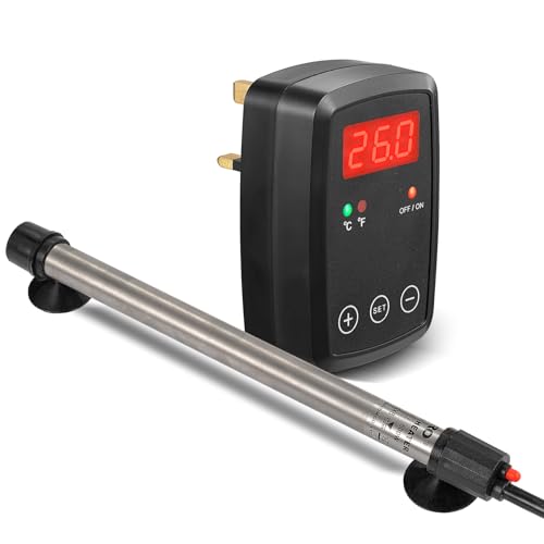 Titan Aquarium Heizung 500W, Tauchbare Aquarium Heizstab mit Wand Steckbarer Digitaler Anzeige Temperaturregler, 0℃~40℃ Einstellbar, Geeignet für 250l ~ 350l Salzwasser Süßwasser MX-9025(500W) von Weipro
