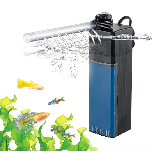 Weipro Aquarium Filter Innenfilter mit 3-Lagiger Filtration, Einstellbarer Wasserfluss 7W Aquarium Filterpumpe für 80l ~ 150l Süßwasser oder 60l ~ 90l Salzwasser Aquarien, TE-500(600L/H) von Weipro