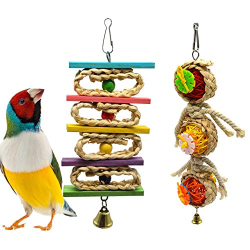 Weiqiao® Kauspielzeug für Vögel aus Holz, zum Aufhängen, mit Glöckchen, Zubehör für Papageien, Wellensittiche, Aras, 2 Stück von Weiqiao