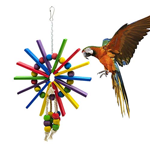 Weiqiao® Kauspielzeug für Vögel aus Naturholz, zum Aufhängen, mit Glöckchen, Zubehör für Papageien, Wellensittiche von Weiqiao