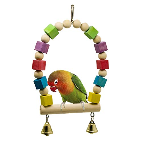 Weiqiao® Kauspielzeug für Vögel aus Naturholz, zum Aufhängen, mit Glöckchen, kreatives Zubehör für Papageien, Wellensittiche von Weiqiao