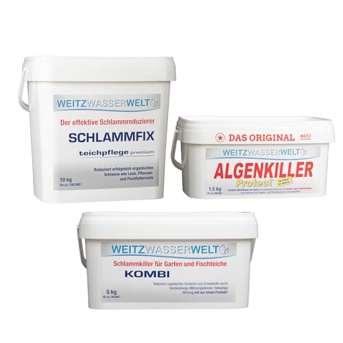 ALGENFREI & ANTISCHLAMM Set - Teichschlammentferner und Algizid Teichklar - das ideale Teich Zubehör für klares Wasser im Fischteich oder Naturpool - stark gegen Algen, Schlamm & Wassertrübungen von Weitz-Wasserwelt