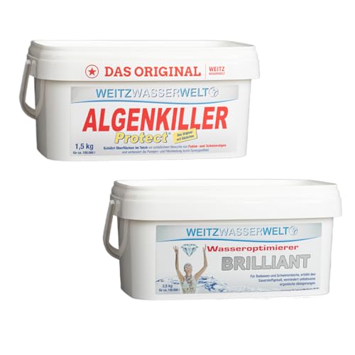 SCHWIMMTEICHKLAR SPARSET - BRILLIANT reduziert giftige Faulgase, fördert Bakterientätigkeit & unterstützt biologische Selbstreinigung des Wassers - ALGENKILLER Protect stark gegen Algen & Algenwuchs M SCHWIMMTEICHKLAR SPARSET - BRILLIANT reduziert giftige Faulgase, fördert Bakterientätigkeit & unterstützt biologische Selbstreinigung des Wassers - ALGENKILLER Protect stark gegen Algen & Algenwuchs M von Weitz-Wasserwelt