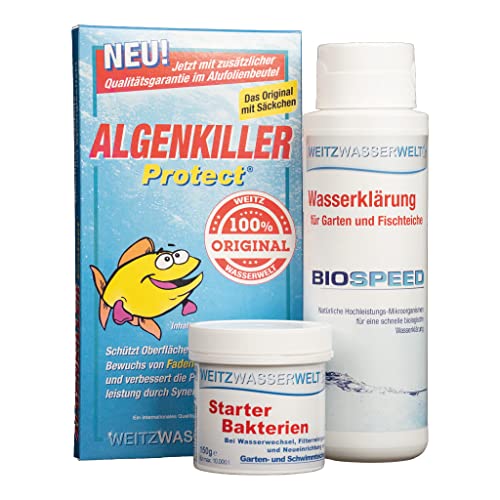 SCHNELLKLAR+ SPARSET - Effektive Schnellreinigung der Teiche. Stark gegen Algen, Schlamm, Wassertrübungen - BIOSPEED & ALGENKILLER Protect® im Duo Pack Mit Starter-Bakterien für den extra Boost von Weitz-Wasserwelt