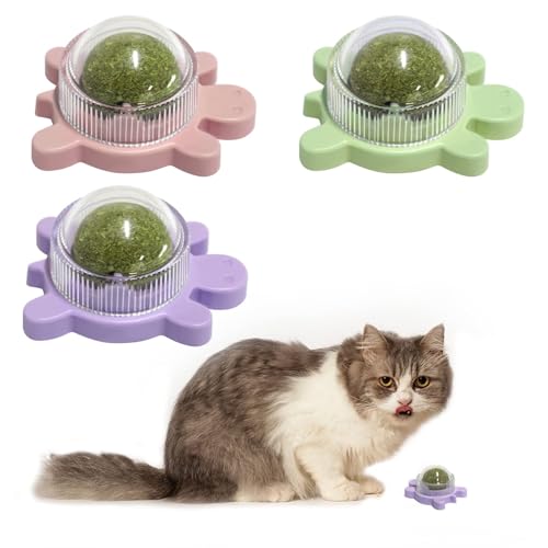 Wekuw 3 Stück Katzenminze Ball Katzenspielzeug Katzenminze Ball für Katzenwand,360° Pfefferminzkugeln, Geeignet für Die Reinigung von Katzenzähnen Lindern Katzenangst Essbare Kätzchen Spielzeug von Wekuw